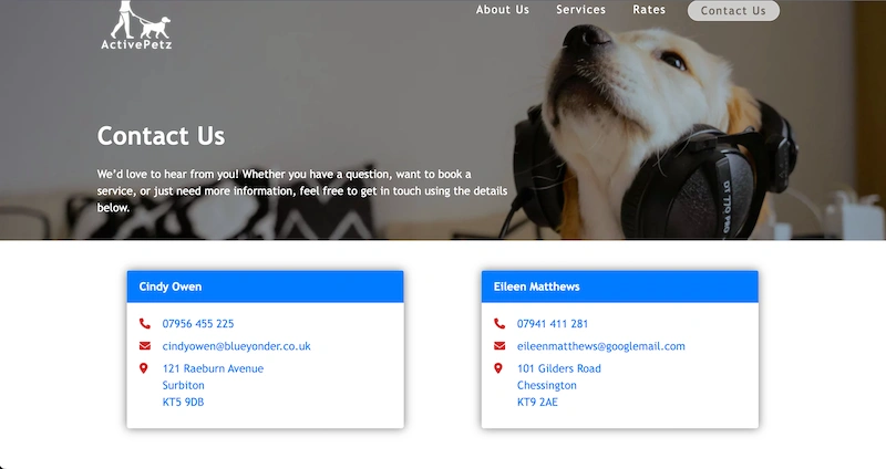 Dog Walking Website Screenshot