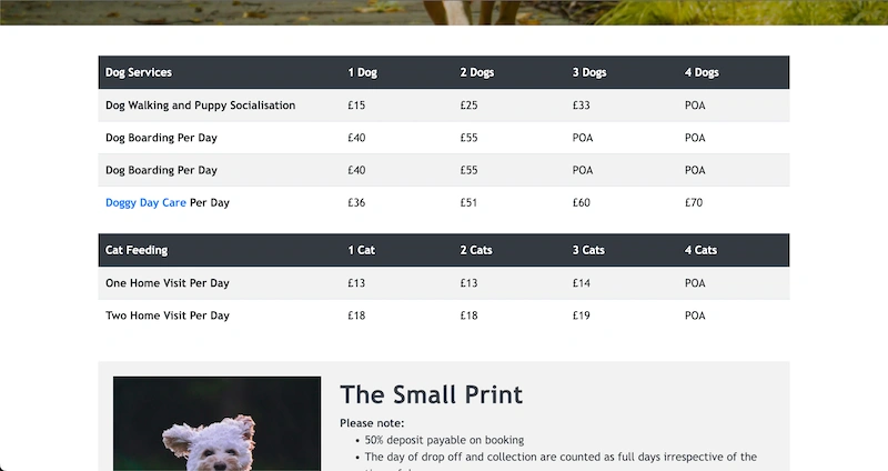 Dog Walking Website Screenshot