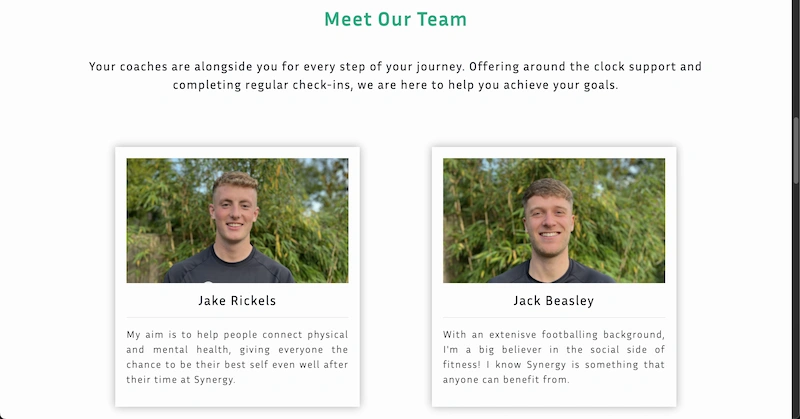 Synergy Fitness Website Screenshot