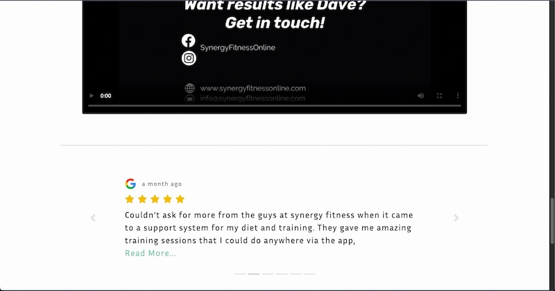 Synergy Fitness Website Screenshot